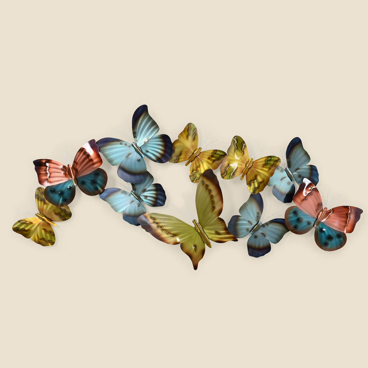 Mixed Flight Horizontal Butterflies Metal Wall Art