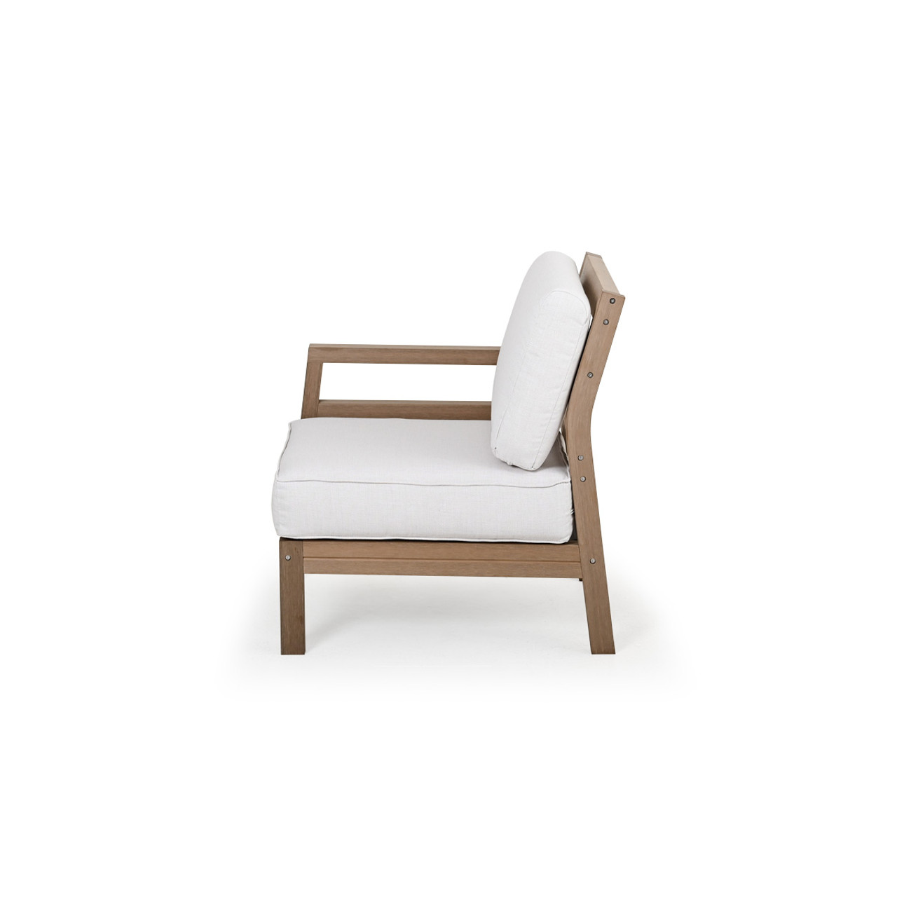 Maui Outdoor PoliSoul™ Left Facing Arm Chair in Weathered Teak