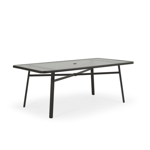 Cabana Outdoor Rectangle Glass Top Dining Table in Charcoal