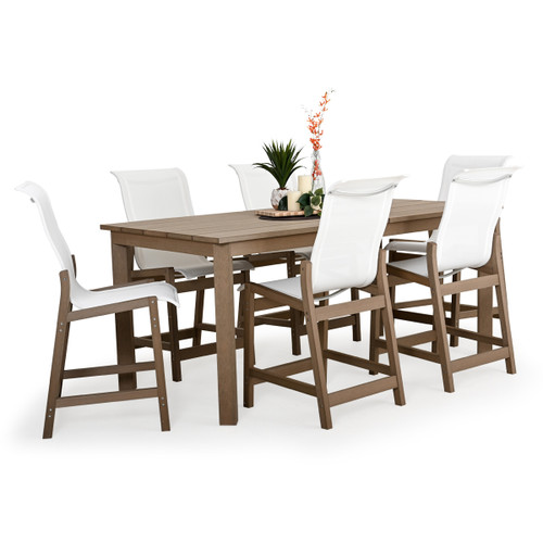 Maui Outdoor PoliSoul™ 7 Piece Sling Counter Set in Weathered Teak