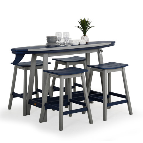 Bar Height Surfboard Table and Four Stools