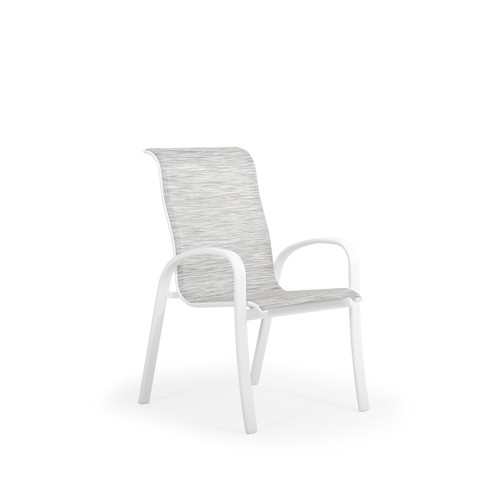 Madeira Outdoor Sling Dining Chair in Textured White with Caribbean Cane Sling