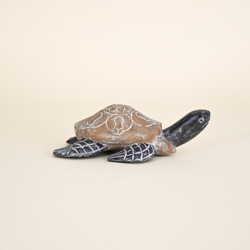 Wood Turtle, Natural Wood Shell with Dark Head and Fins