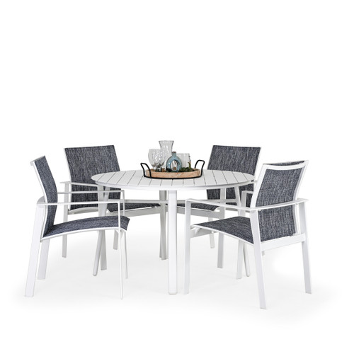 Reef Outdoor 5 Piece Dining Set with Aluminum Slat Top in Textured White