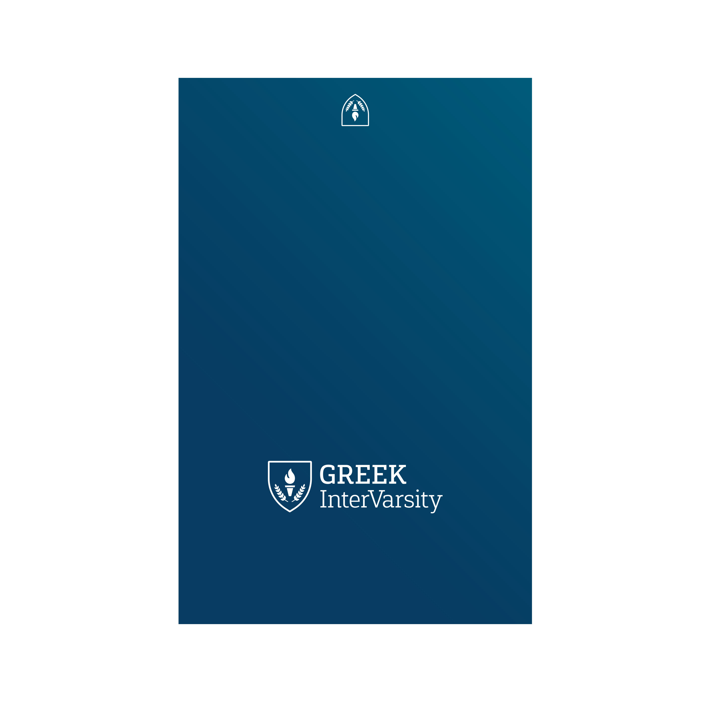 Blue notecard with "Greek InterVarsity" and crest on front; small crest on back in bottom center