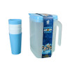 Family Kit ¡Vamos Argentina! 5L Plastic Pitcher + 2 Blue + 2 White Plastic Glasses Set, 5 L / 169 fl oz Capacity