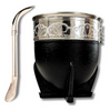 Imperial Gourd Mate Set – Large Black Vegan Calabash with Engraved Rim + Stainless Steel Straw (Pico de Loro)