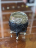 Orfebre Black Carved Torpedo Mate Gourd with Alpaca Silver Rim and Beaded Base