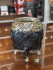 Orfebre Black Carved Torpedo Mate Gourd with Alpaca Silver Rim and Beaded Base