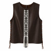 Barranca Handmade Leather Vest with Loom Detail Dark Brown One Size by Espacio Alazán
