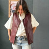 Roble Handmade Leather & Knit Vest One Size Dark Brown by Espacio Alazán