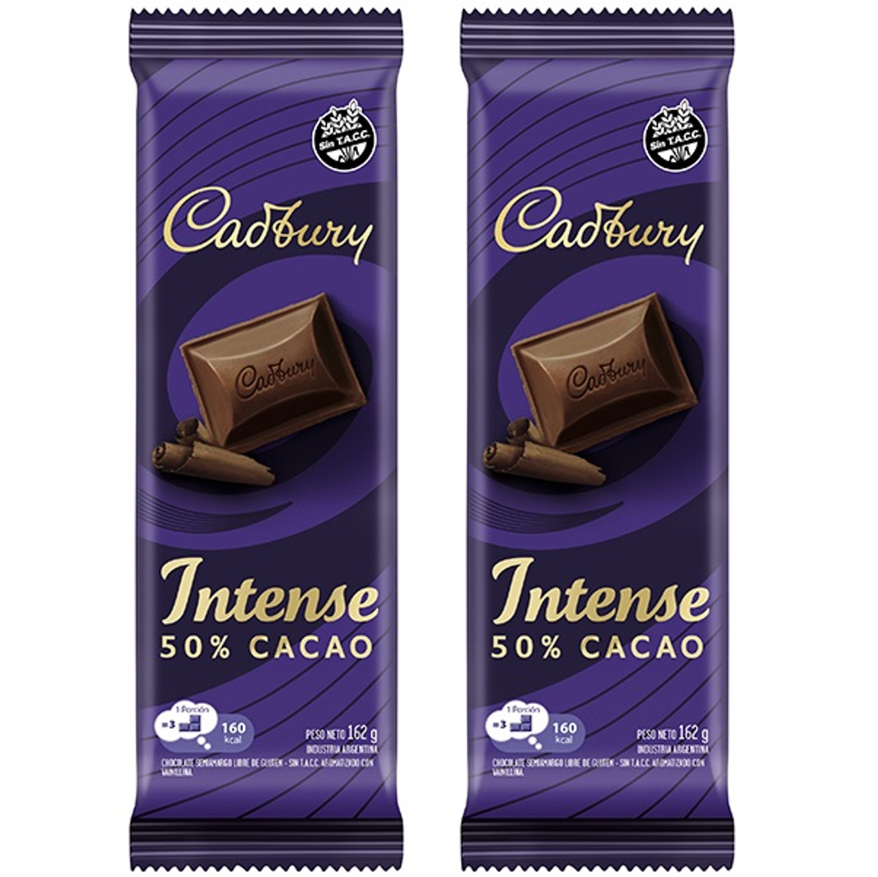 Cadbury Intense 50 Dark Cocoa Large Chocolate Bar Gluten Free, 162 g / 5.7 oz (pack of 2)