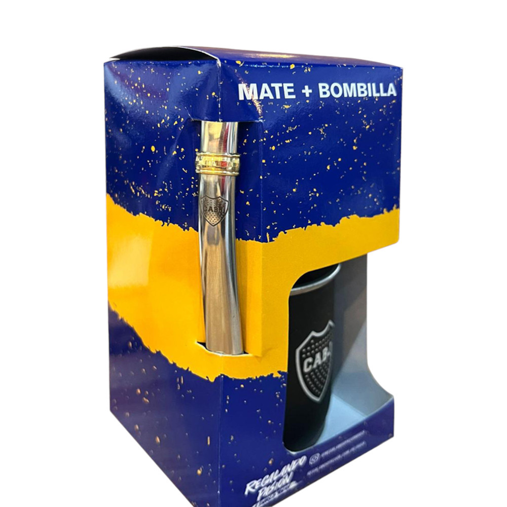 Mate Boca Juniors Black Stainless Steel Mate with Straw by