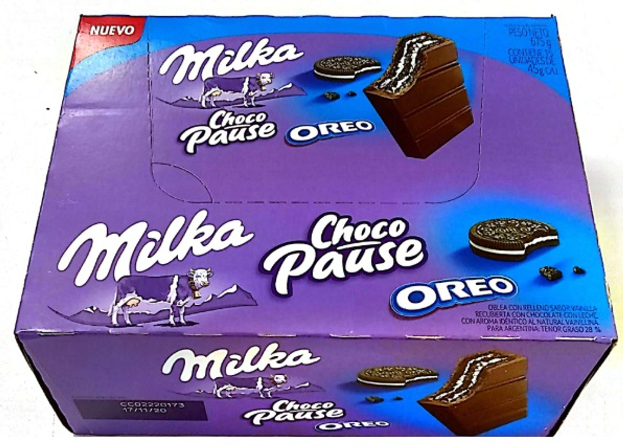 Milka Choco Pause Oreo Milk Chocolate Coated Wafers with Chocolate Filling  With Oreo, 45 g / 1.58 oz (box of 24 bars)