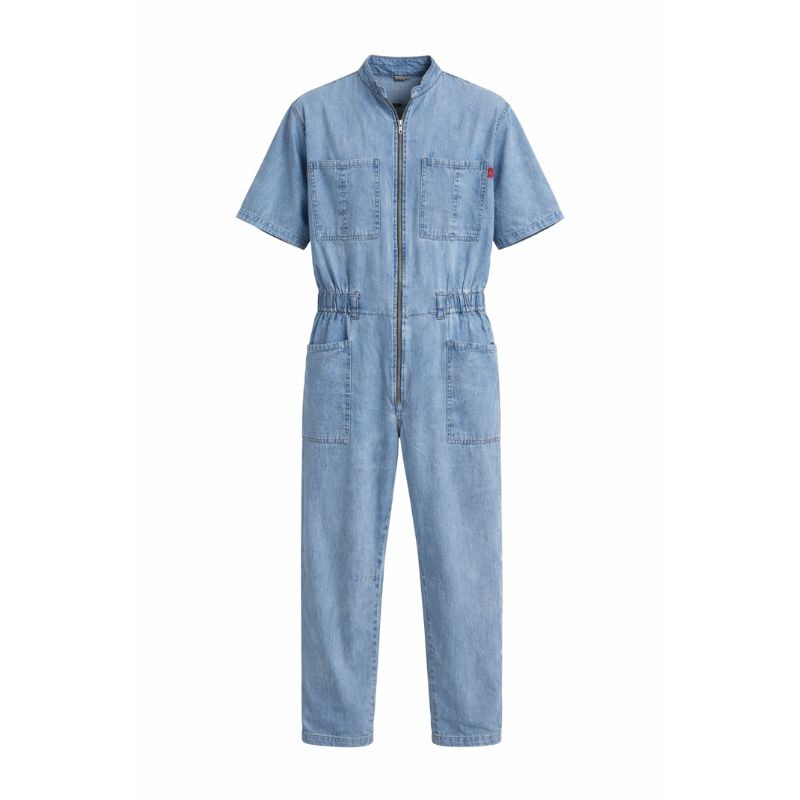 Apolo Leon1985 Men's Short Sleeve Denim Jumpsuit Urban Overall