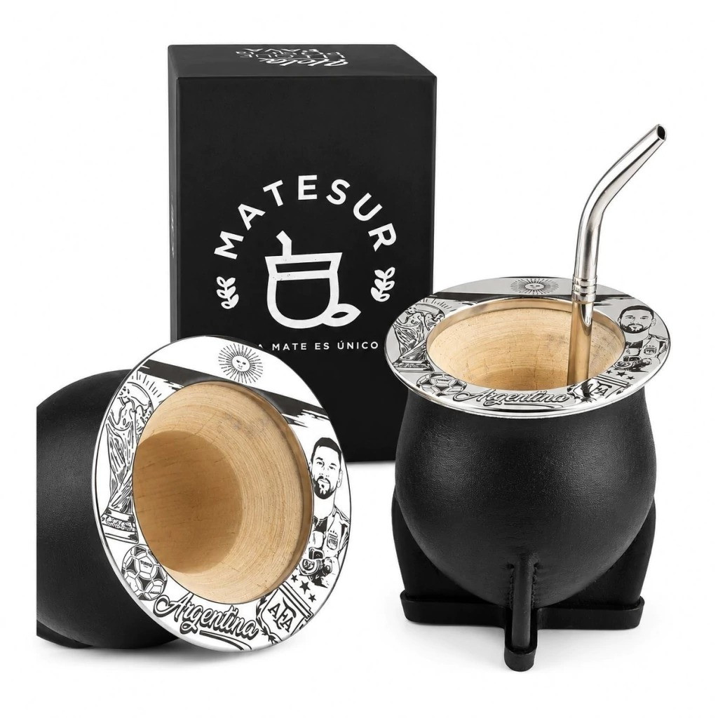 マテ壺 MATE CUP ARGENTINE MADE PREMIUM Matesur Argentina Calabash Mate Cup with Stainless Steel Rim and