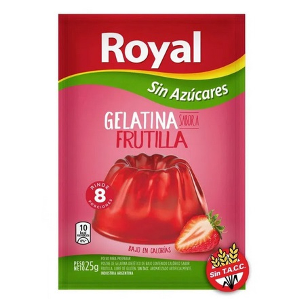 Royal Strawberry Ready to Make Light Jelly Gelatina Frutilla Sin Azúcares  Jell-O, 8 servings per pouch 25 g / 0.88 oz pouch