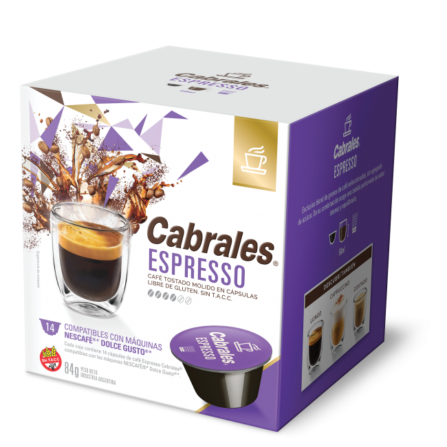 Cabrales Espresso Café Tostado Molido en Cápsulas Coffee Capsules -  Compatible with Nescafé Machines, 6 g / 0.21 oz ea (box of 14 capsules) -  Pampa Direct