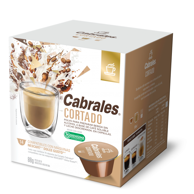 Cabrales Cortado Café Tostado Molido en Cápsulas Coffee Capsules Made with  La Serenísima Milk- Compatible with Nescafé Machines, 6.3 g / 0.22 oz ea  (box of 14 capsules) - Pampa Direct