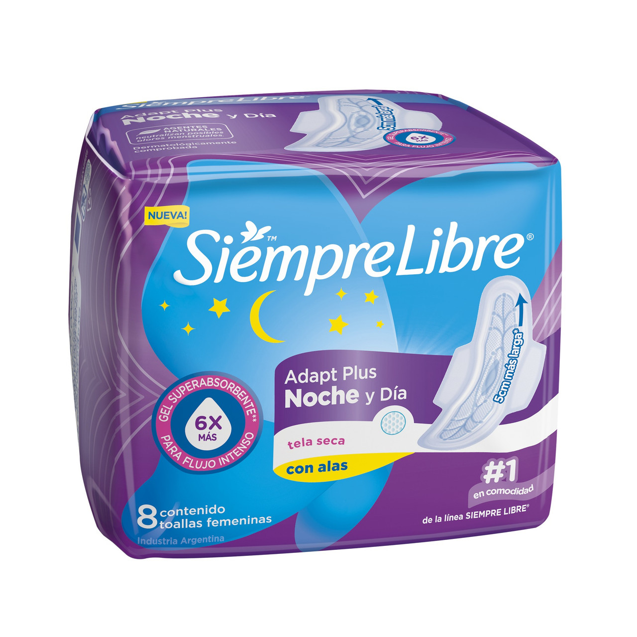 Siempre Libre Toallitas Nocturnas Adapt Plus Dry Net Feminine Pads with  Wings Long Overnight Pads - 4