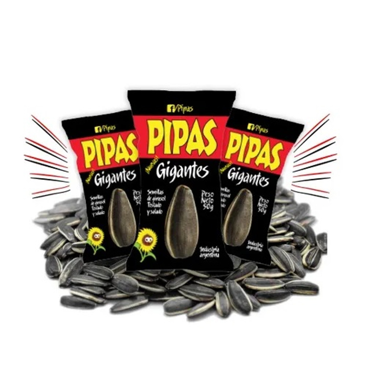 Pipas Gigantes Salty Toasted Sunflower Seeds w/shell, 50 g /  oz (pack  of 10)