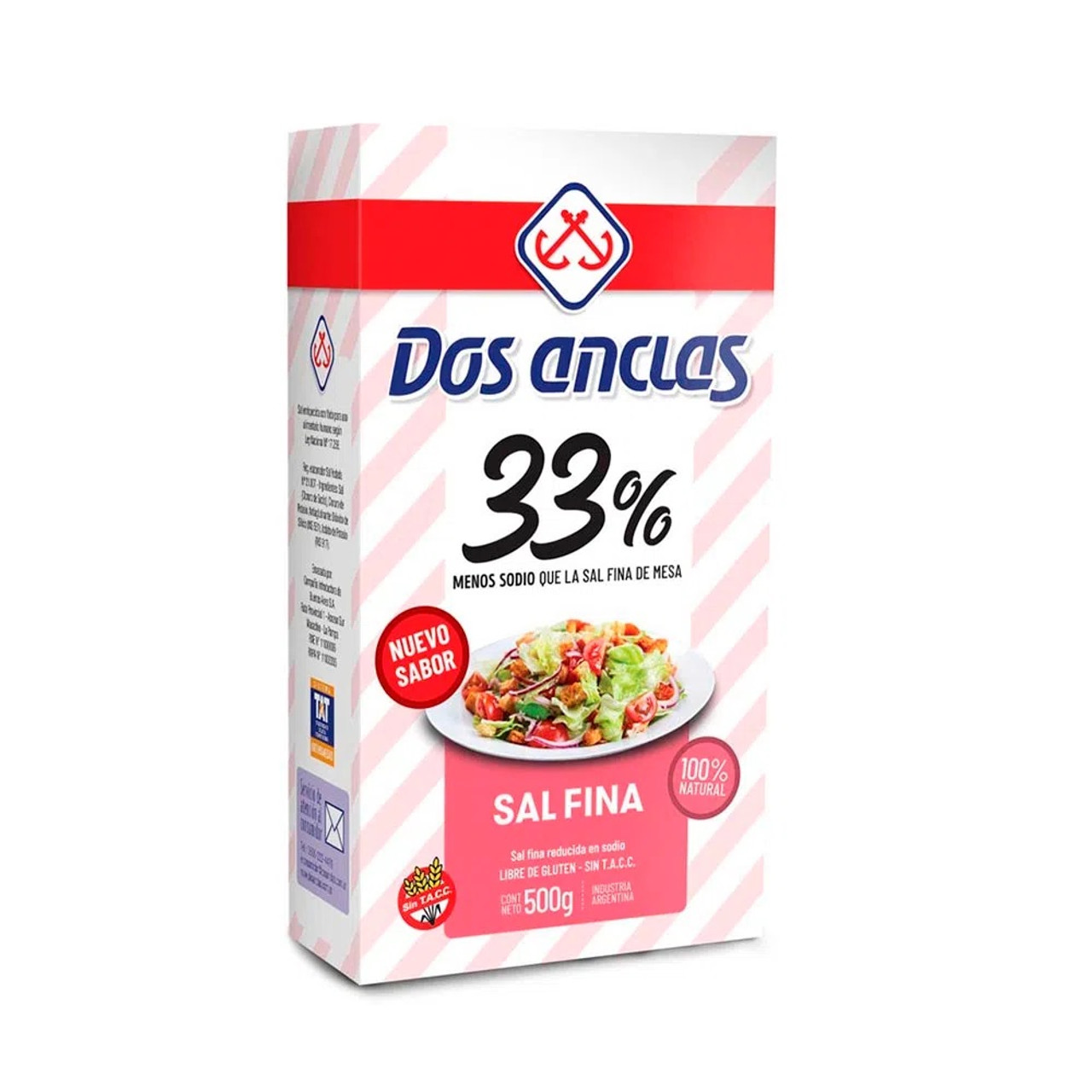 Dos Anclas Sal Fina Reducida En Sodio 33% Less Sodium Salt, 500 g / 1.1 lb