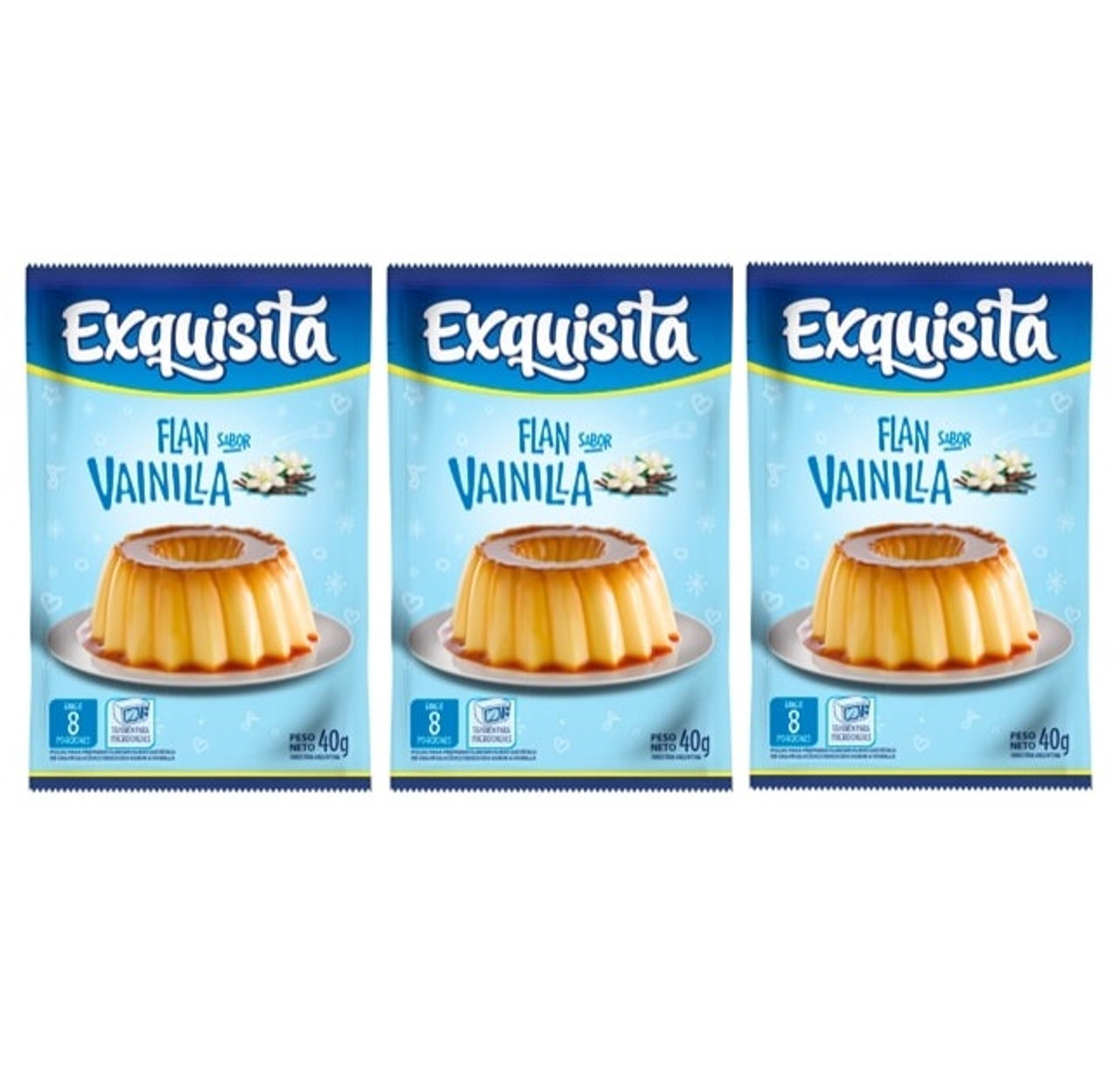 Exquisita Vanilla Powder Ready to Make Flan, 8 servings per pouch, 40 g /  1.41 oz ea (