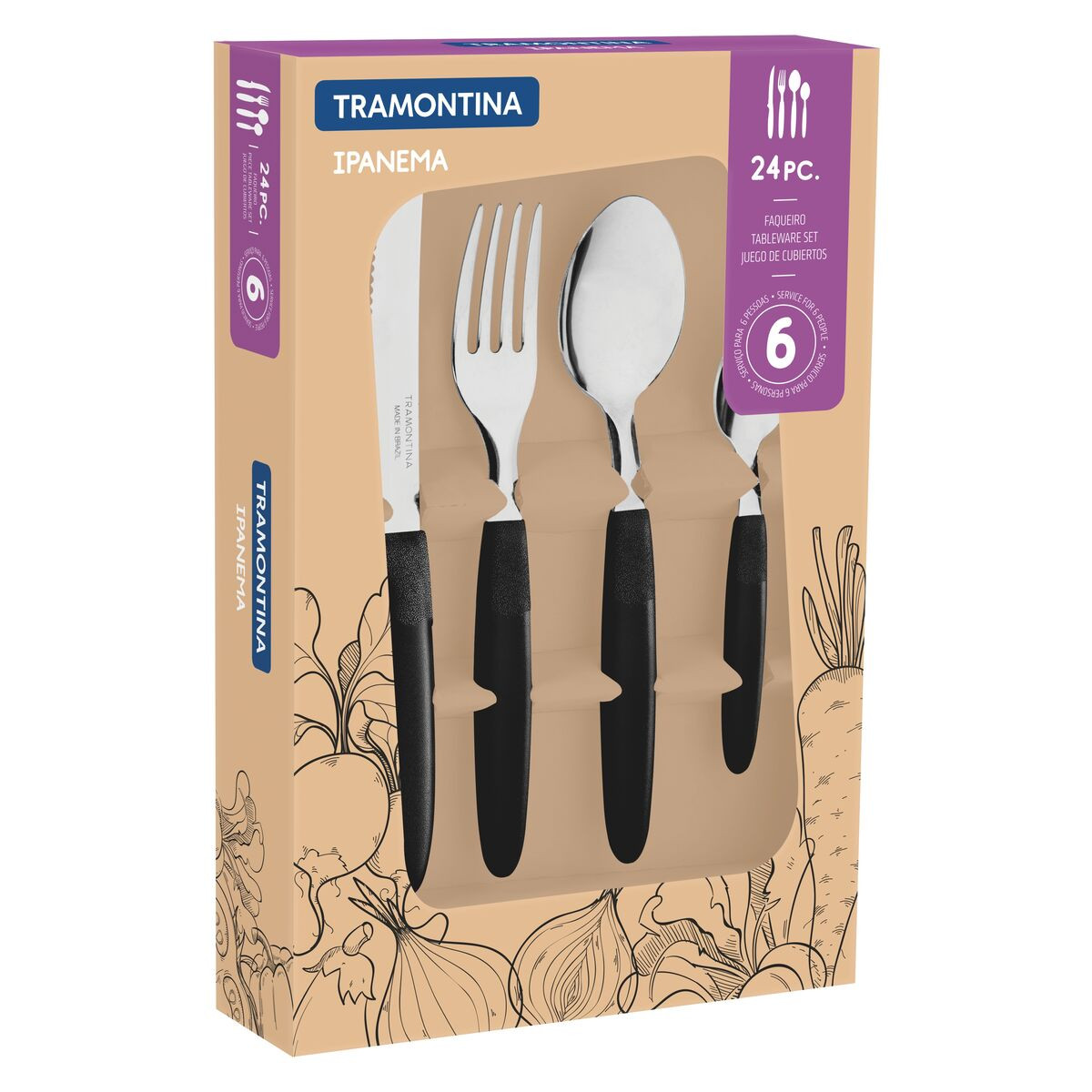 Set De Couverts Tramontina Ipanema 30 Pièces - Acier Inoxydable - Noir