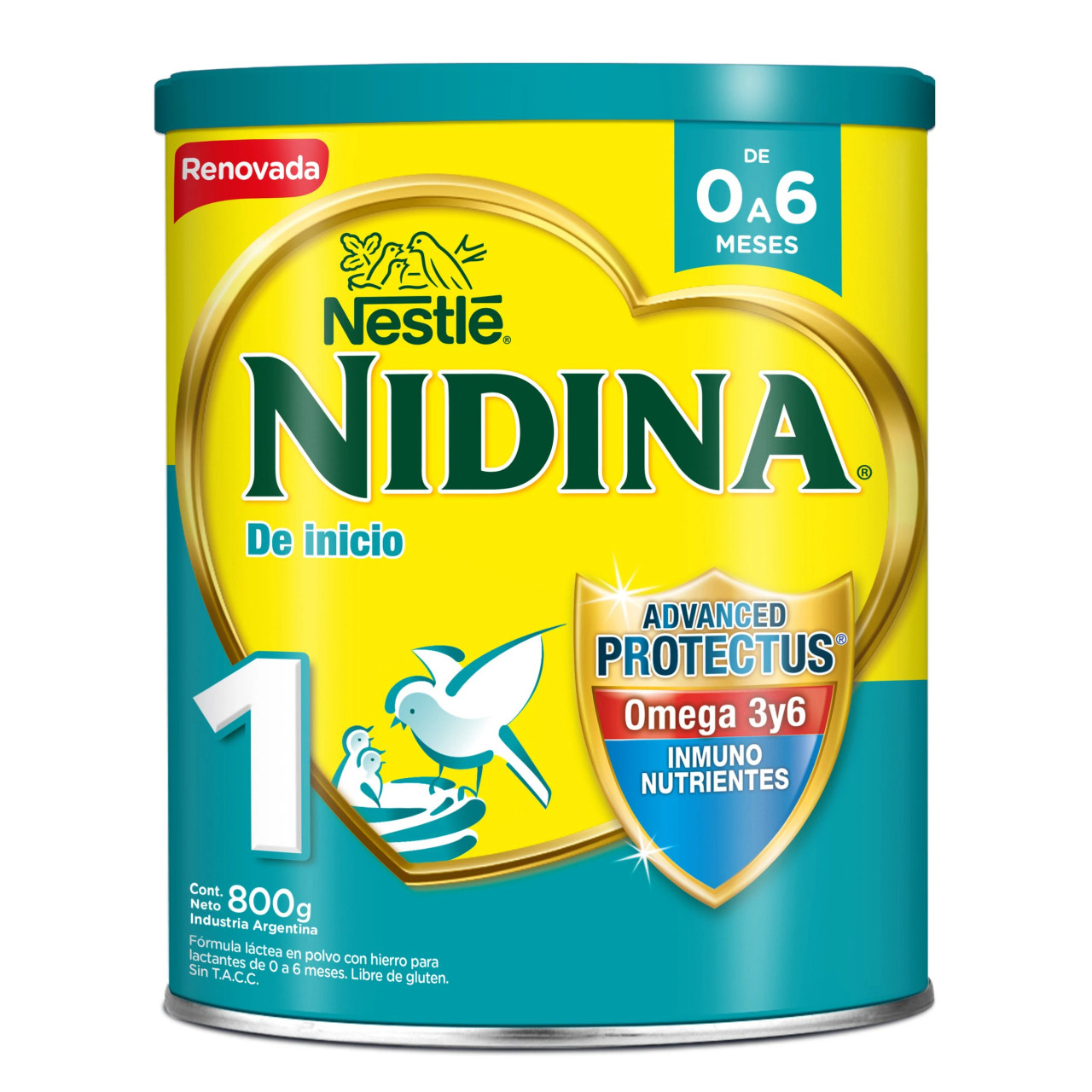 Nestlé Nidina Milk Powder Specially Formulated Fortified with Omega 3 and  6, Immune Nutrients Easy to Prepare - Birth to 6 Months, 800 g / 28.2 oz