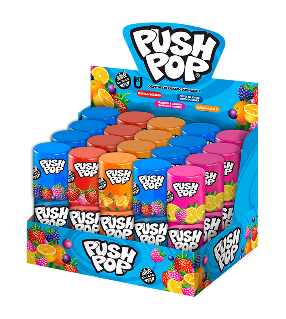 Push Pop Chupetines Hard Lollipops Assorted Flavors 300 / 10.58 oz (box of 20 units)