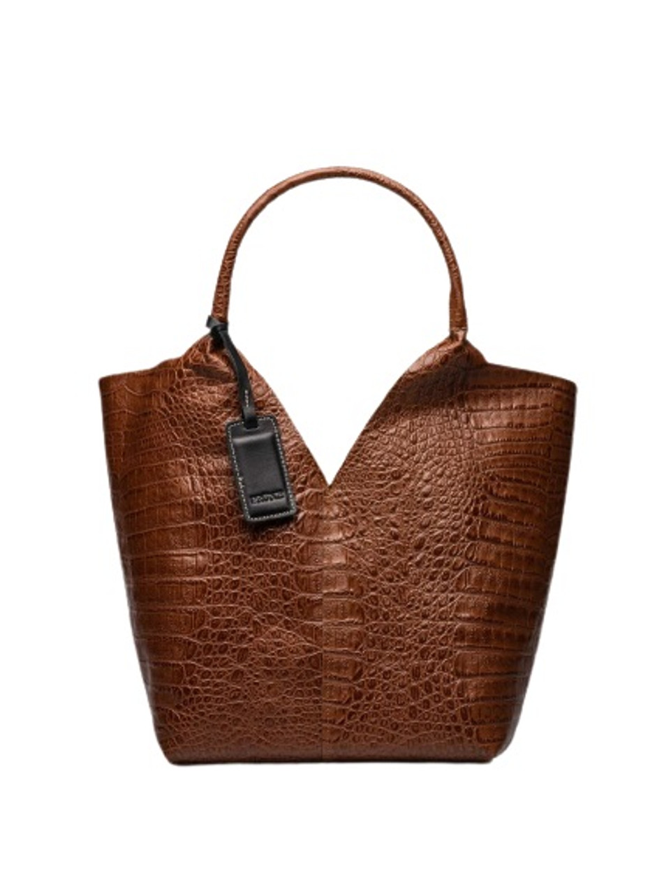Prüne Cartera Croco Marrón Engraved Leather Shoulder Bag with Magnet Clasp Pampa