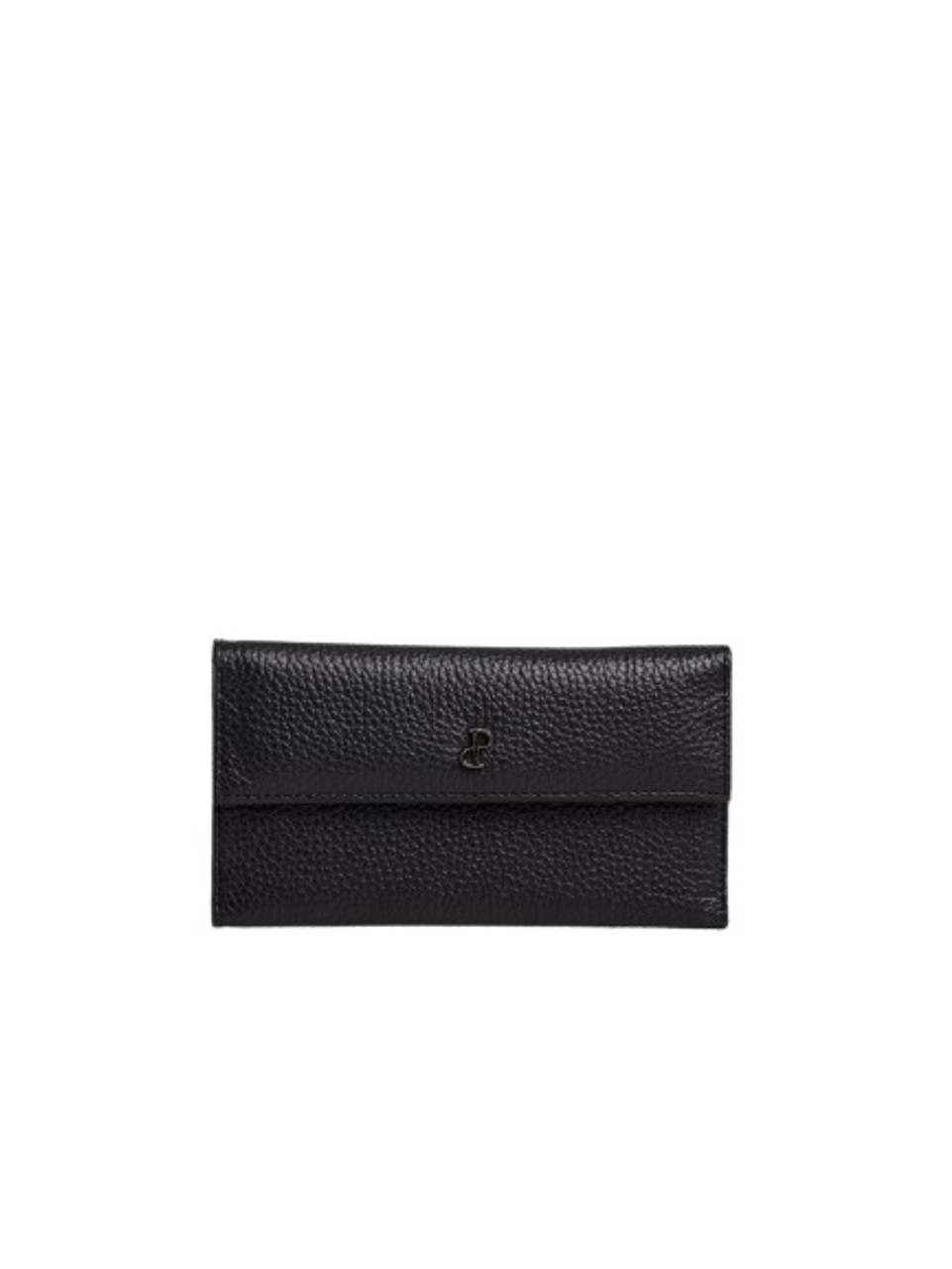 Prüne Billetera Chicago Cuero Negro Leather Flap Wallet Clutch