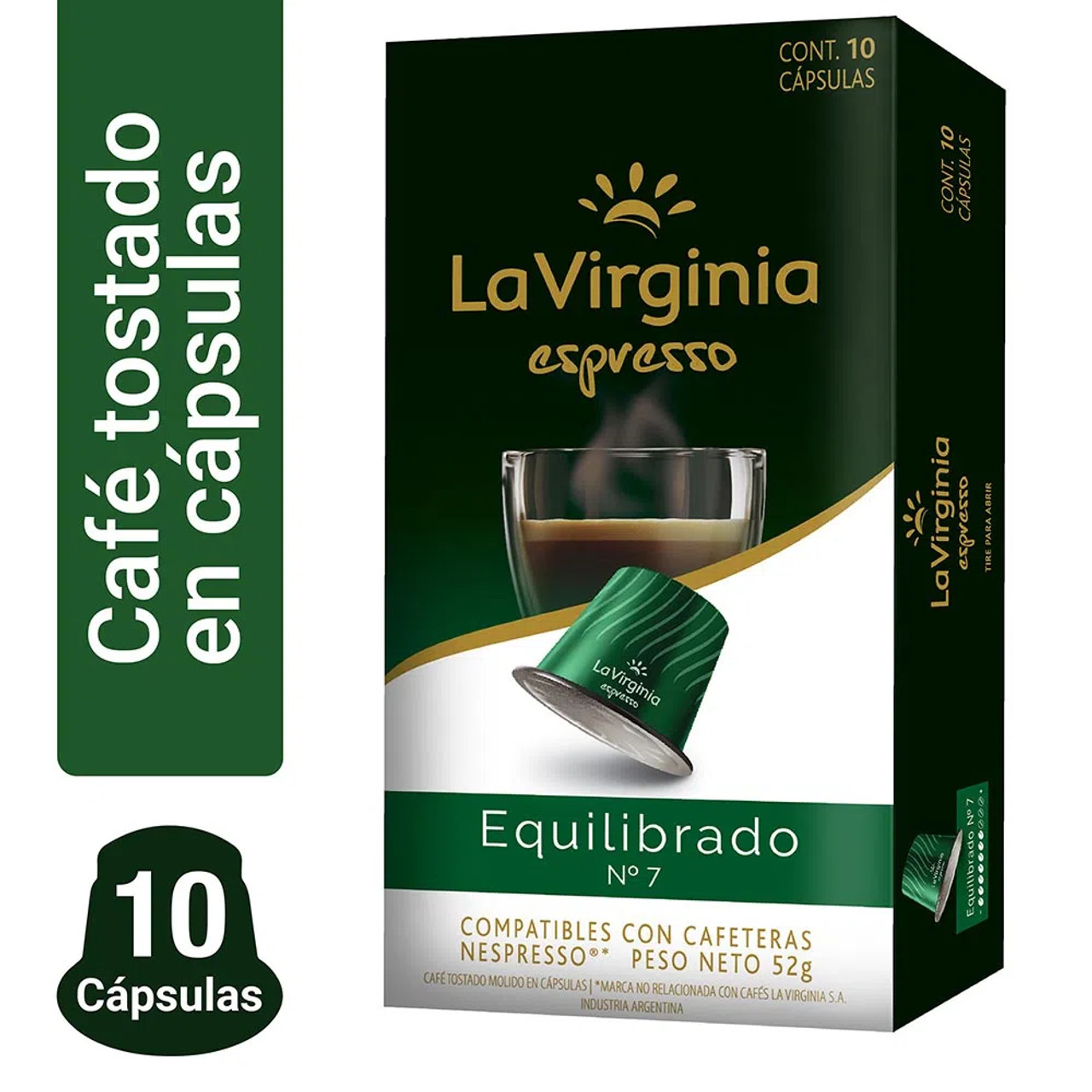 La Virginia Espresso Café Tostado Molido en Cápsulas Espresso Coffee  Capsules, 6 g / 0.21 oz each (box of 10)