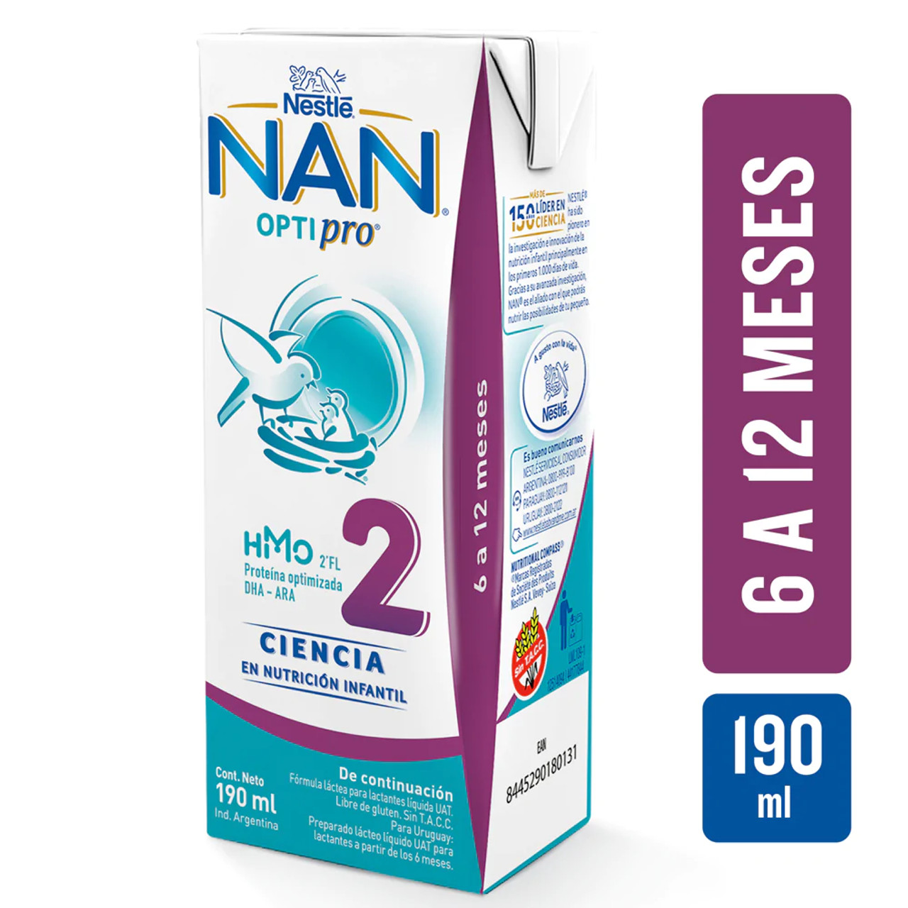 Nestlé Opti-Pro NAN 2, Follow-on Milk Formula from 6 to 12 Months, 190 ml /  6.42 oz Liquid Tetra-Brick (pack of 3) - Pampa Direct