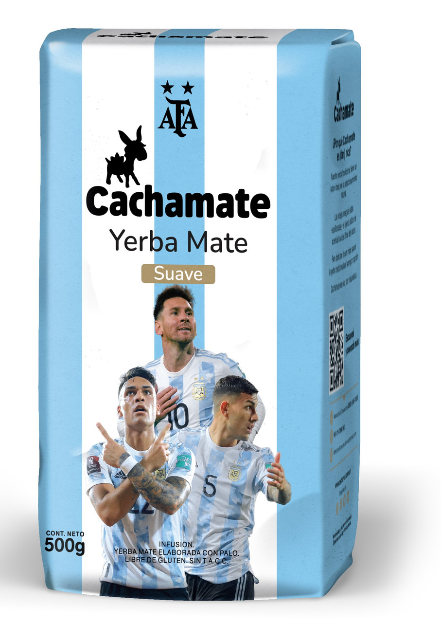 AFA Selección Argentina 2022 Yerba Mate Suave Elaborada con Palo Soft Yerba  Mate with Stems for Soccer Team Fans by Cachamate (500 g / 1.1 lb)