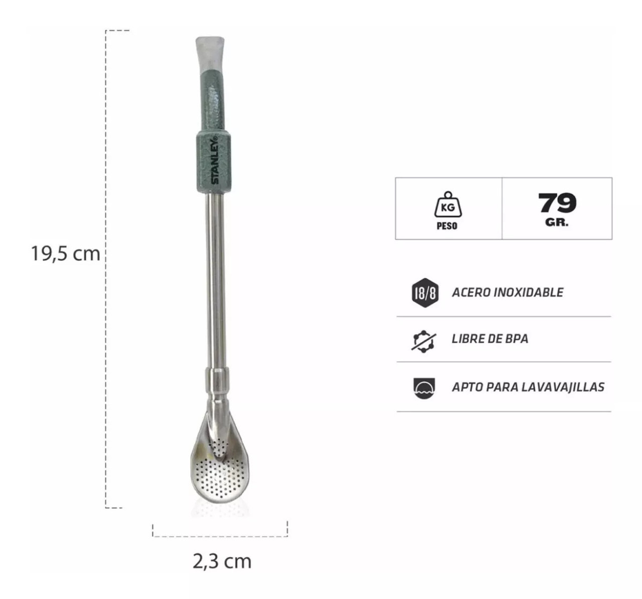 Combo Mate STANLEY Double Wall Stainless Steel with bombilla Spoon GREEN