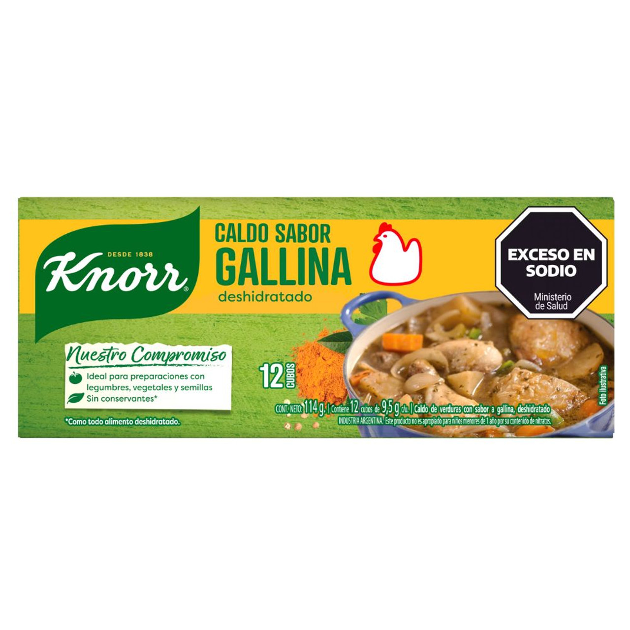 Knorr Caldo Sabor Gallina Dehydrated Chicken Soup Broth Caldo Deshidratado,  114 g / 4.02 oz (12 caldos
