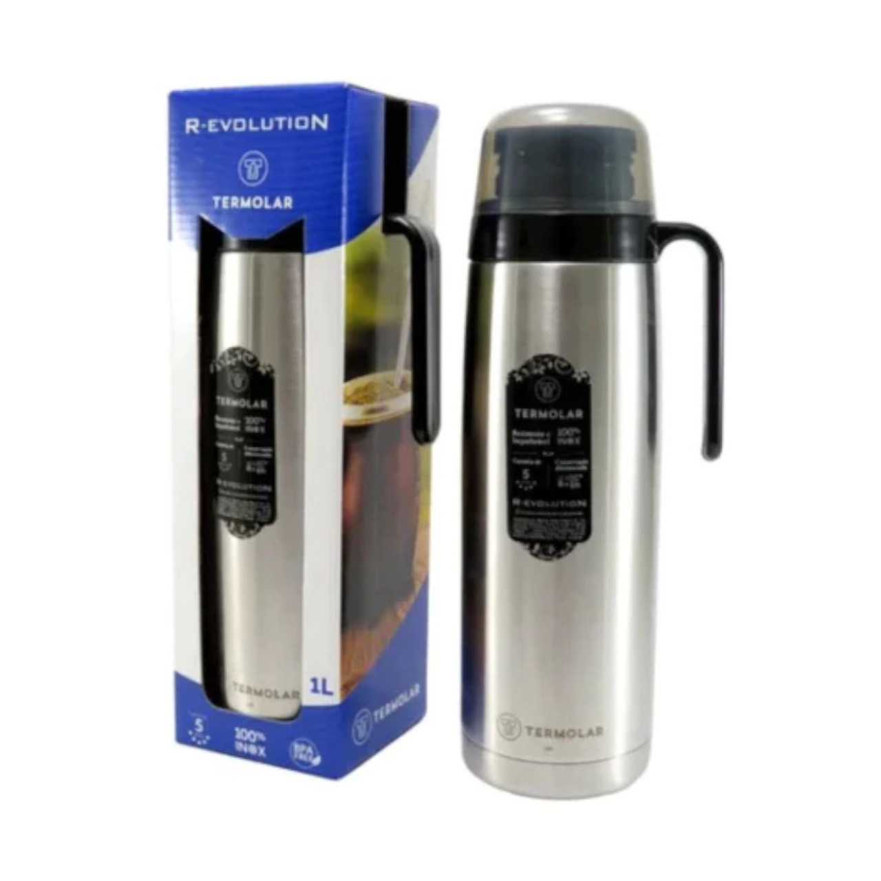 Termolar R-Evolution by Kyma Stainless Steel Thermos 1 L - Termolar with  Handle & Brew-Thru