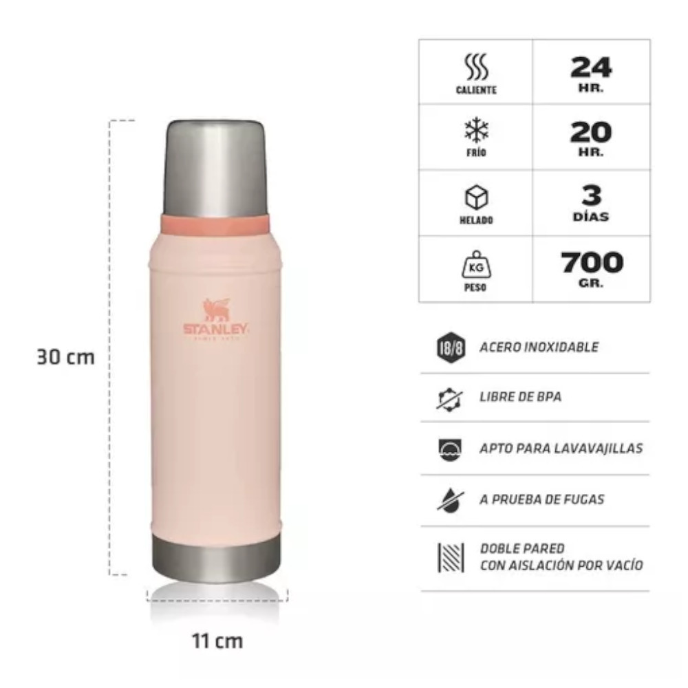 Stanley 591 ml Pink Thermos - Thermal Cap - Stainless Steel