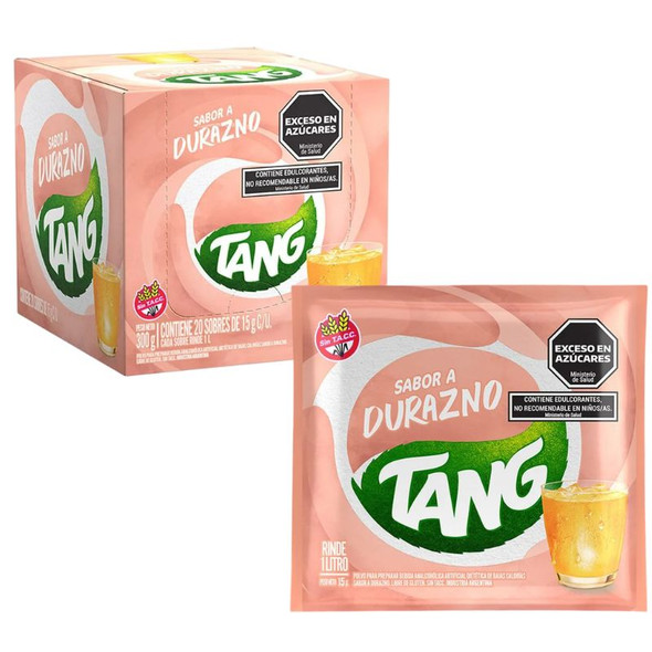 Jugo Tang Durazno Powdered Juice Peach Flavor, 15 g /  0.52 oz (box of 20)