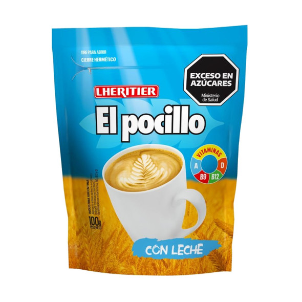 El Pocillo Malta Con Leche Ready to Make Powder Malt Drink with Milk Caffeine-Free, with Vitamins A, B, D, and Zinc, 100 g / 3.52 oz pouch