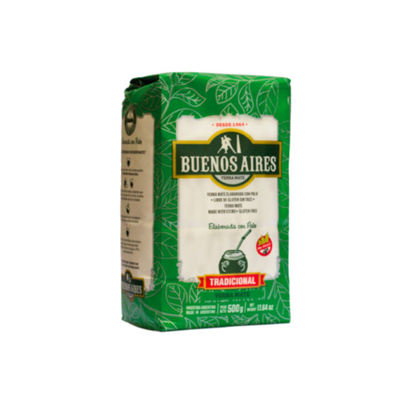 Buenos Aires Traditional Gluten-Free Yerba Mate with Stems, 500 g / 1.1 lb