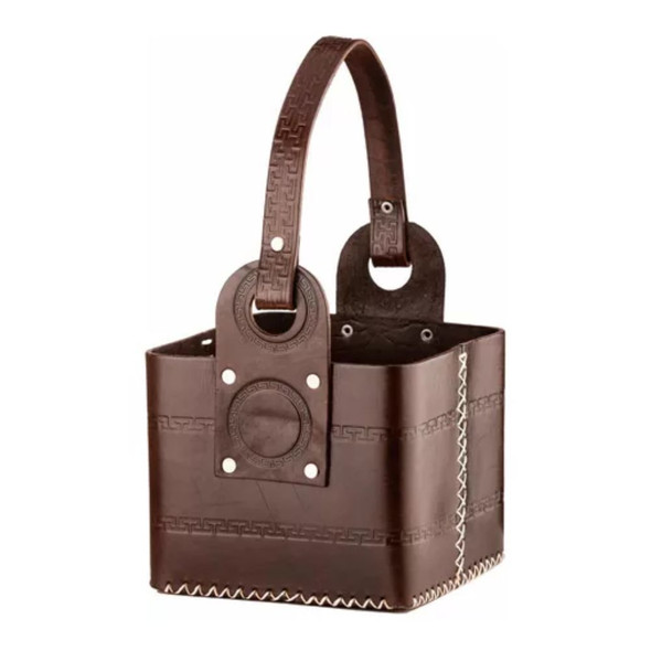 Matesur Premium Leather Uruguayan Basket Mate Holder Thermos Carrier Genuine Leather Matera Canasta Para Mate (Dark Brown)