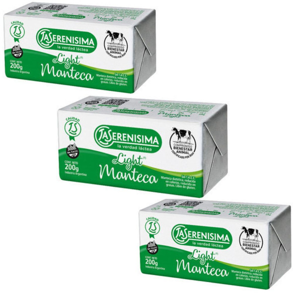 La Serenísima Light Butter, 200 g / 7.05 oz Each (Pack of 3)