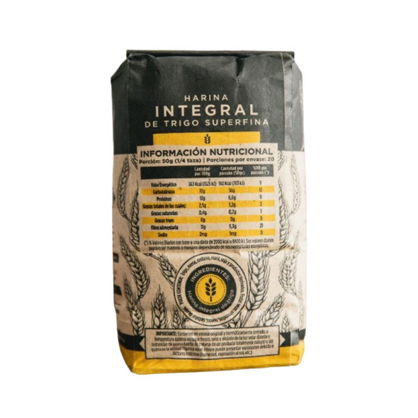 Don Paisa Harina Whole Wheat Flour Agroecological & Superfine Integral de Trigo Superfina Agroecológica, 1 kg / 2.2 lb bag