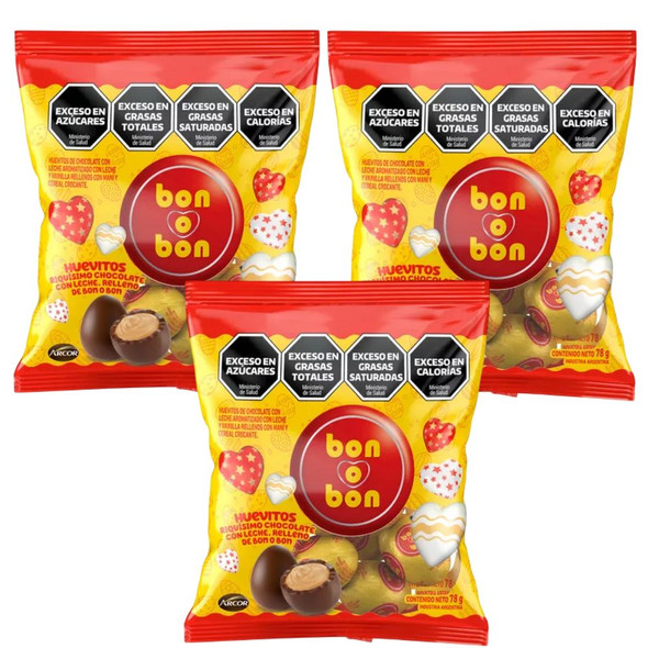 Bon o Bon Milk Chocolate Easter Eggs Stuffed with Peanut & Crunchy Cereal, 78 g / 2.75 oz (pack of 3)