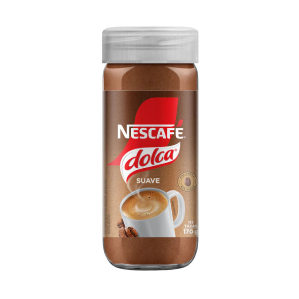 Nescafé Dolca Café Instantáneo Suave Instant Soft Mild Coffee Gluten Free Café 100% de Origen Responsable, 170 g / 6 oz