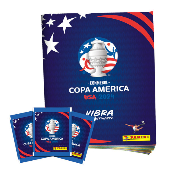 Panini Copa América USA 2024 Conmebol Figuritas Album + 5 Packs of 5 Stickers Each