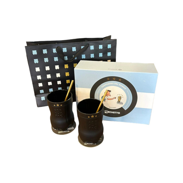 Ferchetto Premium Combo Gift Box World Champions Edition - 2 Black AFA Glasses, 2 Straws & 2 Holders Combo Premium Edición Campeones del Mundo