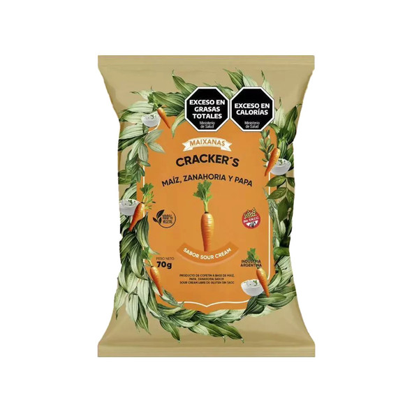 Maixanas Carrot & Potato Crackers Sour Cream Flavor - Gluten-Free Snack 100% Vegetal Sabor Sour Cream, 70 g / 2.47 oz